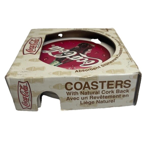 Coca-Cola Collectible Nature Stone Coasters 4-PACK Cork Bottom NIB Coke NOS 2000 - Picture 2 of 5